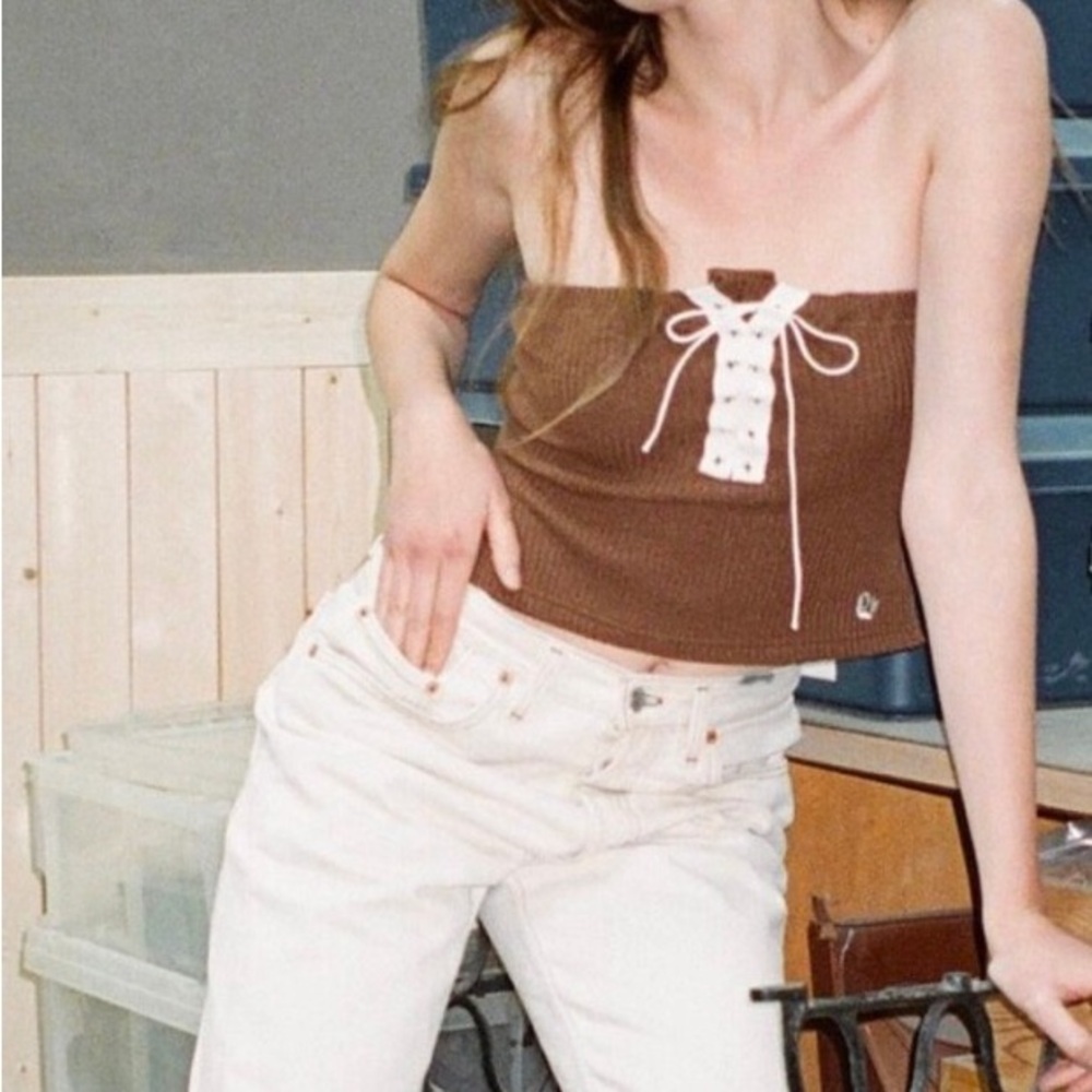 Super unique tube top with lace up/tie details